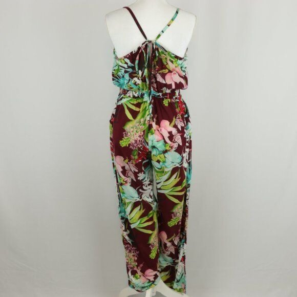 Koa Boutique Women's Small Red Green Tropical Floral Spaghetti Strap Jumpsuit - Picture 3 of 7